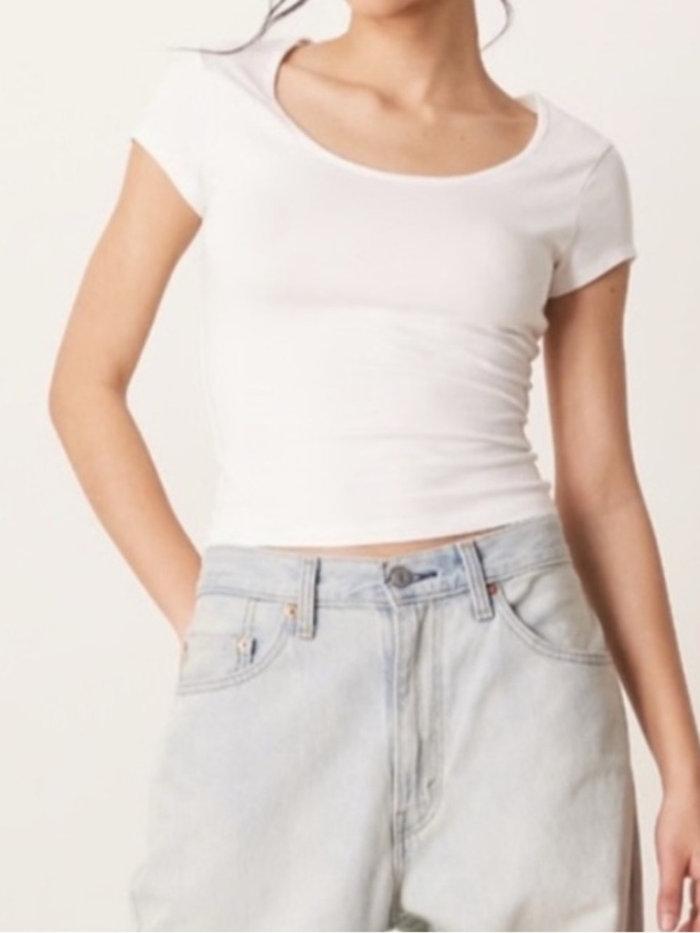 Reformation Ivory Ribbed Tee